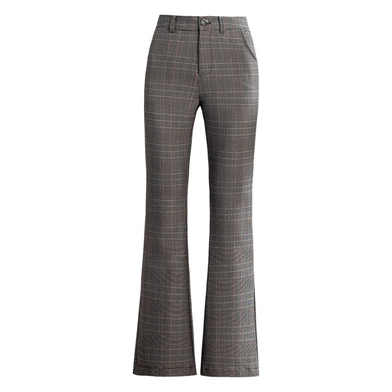 Striped stretch slimming women's pants 2021 Autumn new style thousand bird check flared pants, casual pants, high-waisted long pants, slightly flared pants Item Picture
