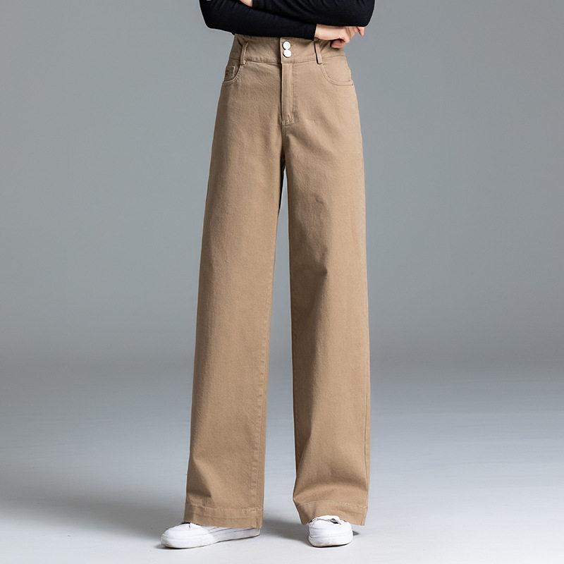 Factory direct sales of spring and summer pure cotton women's pants, wide-leg long pants, high-waisted elastic loose casual pants, wide-leg slimming pants details Picture