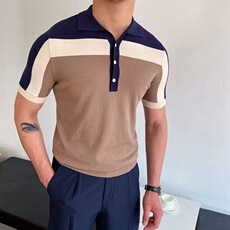 Рубашка поло 欧美拼接短袖撞色polo衫 short sleeve panel