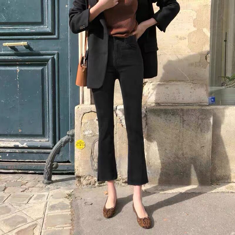Black slightly flared jeans for women's summer 2022, a new and thin bestseller for slimming women's summer flared pants Specification image