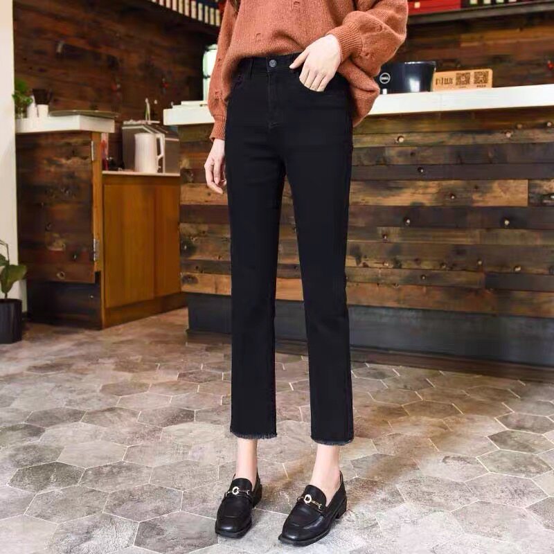 Black smoke tube straight-leg jeans for women's summer 2022, a new thin European bestseller for women's summer pants Specification image
