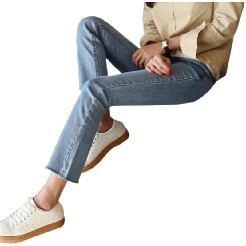 Light blue cigarette tube straight-leg jeans for women's summer 2022, thin new style, high-waisted pants for short women Item Picture