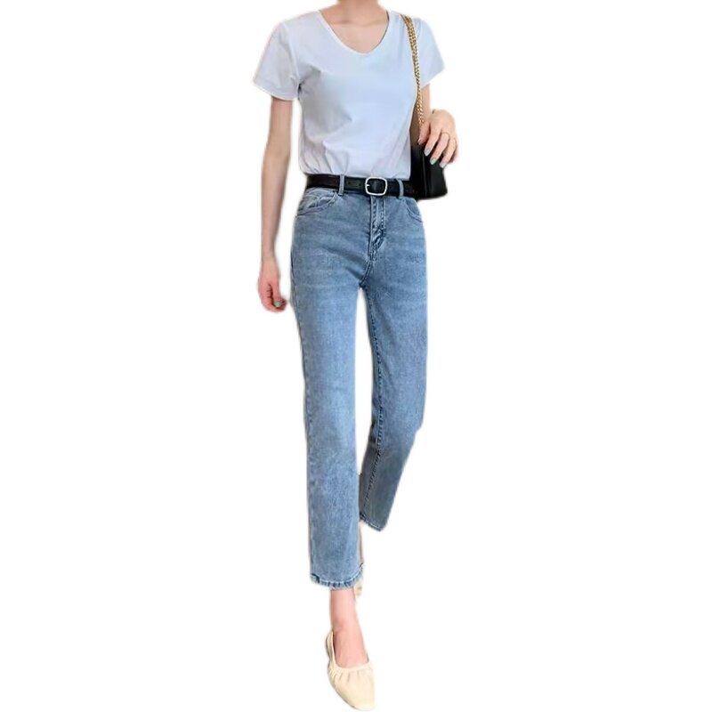 Straight-leg tobacco tube jeans for women 2022 summer, thin, new style, loose and slimming women's 9-inch petite pants Item Picture