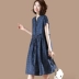 Đồng bằng gỗ ngắn tay màu xanh ăn mặc nữ mùa hè 2018 mới kích thước lớn khí Hàn Quốc phiên bản của lỏng váy dài NC3006 đầm sơ mi dài hàn quốc Váy dài