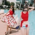 Quần bơi đi biển trên và dưới kiểu vest nữ thu thập cao eo biển gợi cảm váy dài váy ngực dài màu đỏ mùa hè - Bộ đồ bơi hai mảnh Bộ đồ bơi hai mảnh
