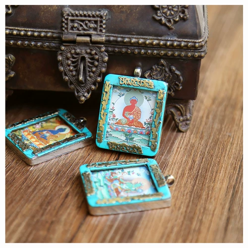Ретро аксессуар, бирюзовая подвеска, ожерелье, DIY, ручная роспись