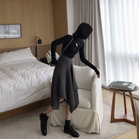 Трикотажная демисезонная юбка, толстовка, 2019 года, увеличенная толщина, А-силуэт