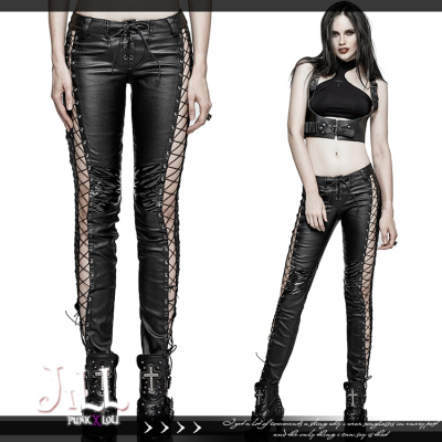 taobao agent O Jier o rock punk heavy metal Devil Rock sexy strap leather processing stitching pants K274