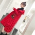 Áo khoác cotton dài màu đỏ nữ 2018 thu đông mới qua đầu gối là quần áo cotton mỏng kiểu Trung Quốc áo khoác dày thông thường - Bông Bông