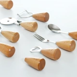 Улыбка -Связанная с деревянной ручкой, посуда из нержавеющей стали мини -вилка ложки лока