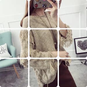 2018 mùa thu và mùa đông áo len mới nữ lỏng lẻo đầu đa năng áo Hàn Quốc phiên bản của len dày tua áo len