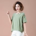 Váy thêu hoa cotton và vải lanh nữ 2019 mới mùa hè áo sơ mi rộng 30 - 40 tuổi - Áo phông