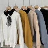 Лонгслив, трикотажный осенний свитер, воротник поло, свободный прямой крой, в корейском стиле