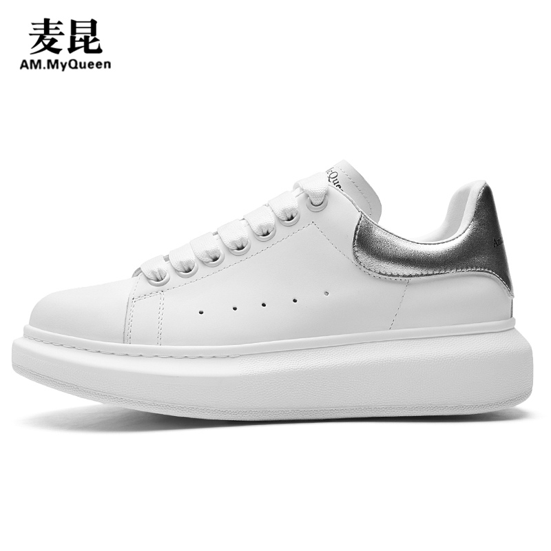 Silver Skin TailMcQueen Little white shoes female 2021 Spring genuine leather Women's Shoes summer new pattern Internal elevation Thick soled shoes Versatile shoes male summer