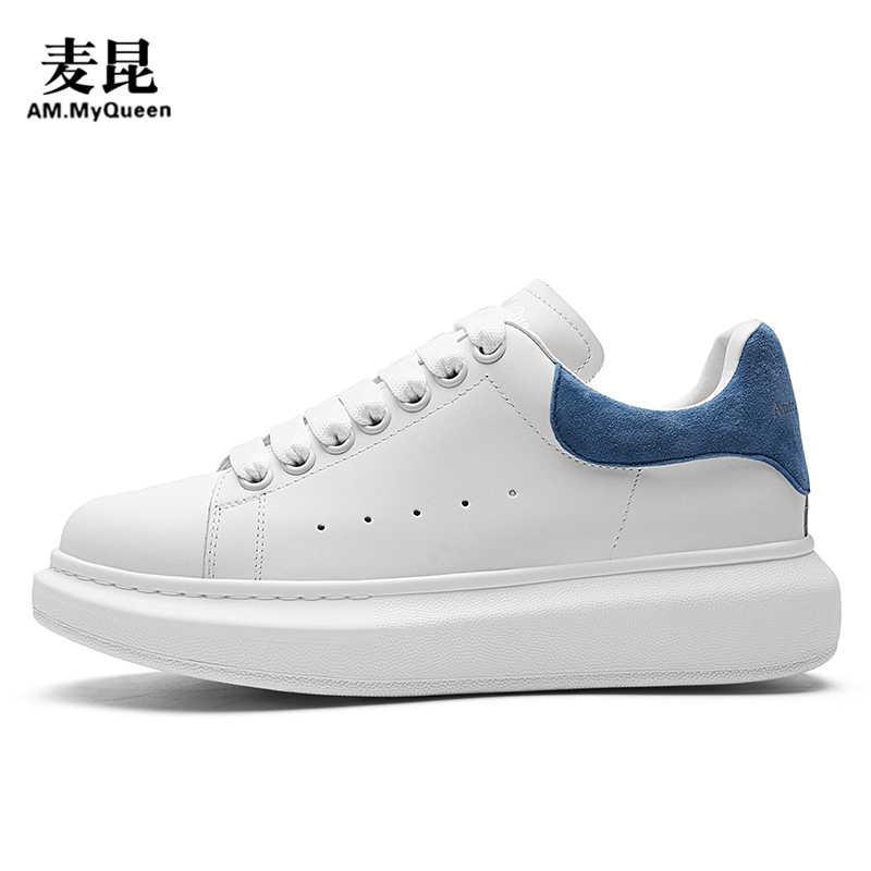 Light Blue TailMcQueen Little white shoes female 2021 Spring genuine leather Women's Shoes summer new pattern Internal elevation Thick soled shoes Versatile shoes male summer