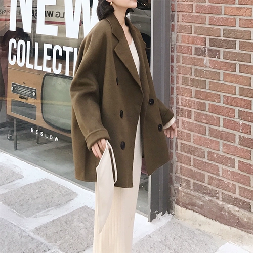 Шерстяное двусторонное шерстяное пальто, в корейском стиле
