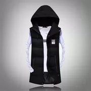 Cotton vest mùa thu và mùa đông áo khoác xuống bông quần áo nam dày trùm đầu triều Slim dài vest vest