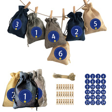 Burlap мешок 供货三色24圣诞降临倒计时日历装饰小布袋24数字星星贴纸套装