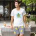 Tốt sóng trắng dứa cotton in ngắn tay T-Shirt sọc quần short cha mẹ và con mặc đồ ngủ dịch vụ nhà HJZ1811 đồ ngủ nam Cha mẹ và con