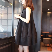 Váy cotton và vải lanh của phụ nữ Hàn Quốc 2019 mới hè nhỏ tươi lỏng rộng cỡ lớn không tay khí chất cao eo một váy - Váy eo cao