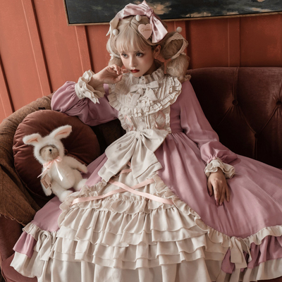 taobao agent Original cream OP long -sleeved skirt lolita Princess Retro Heavy Heavy Gong Dabo Skirt Palace Wind Tea Club
