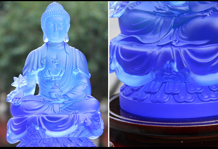 琉璃药师佛像蓝色九华山药师殿款佛堂用品古法琉璃药师琉璃光如来