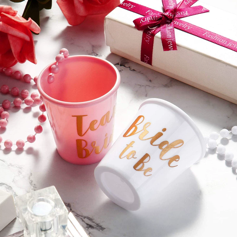 [1Set Team Bride To Be Cup Plastic Shot Glasses Necklace Bach]