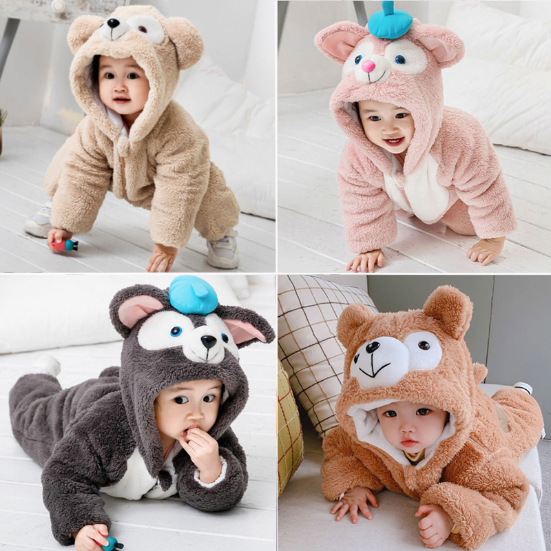 Super cute baby jumpsuit autumn and winter winter cotton-padded jacket baby boys and girls one-year-old children go out holding clothes thick clothes