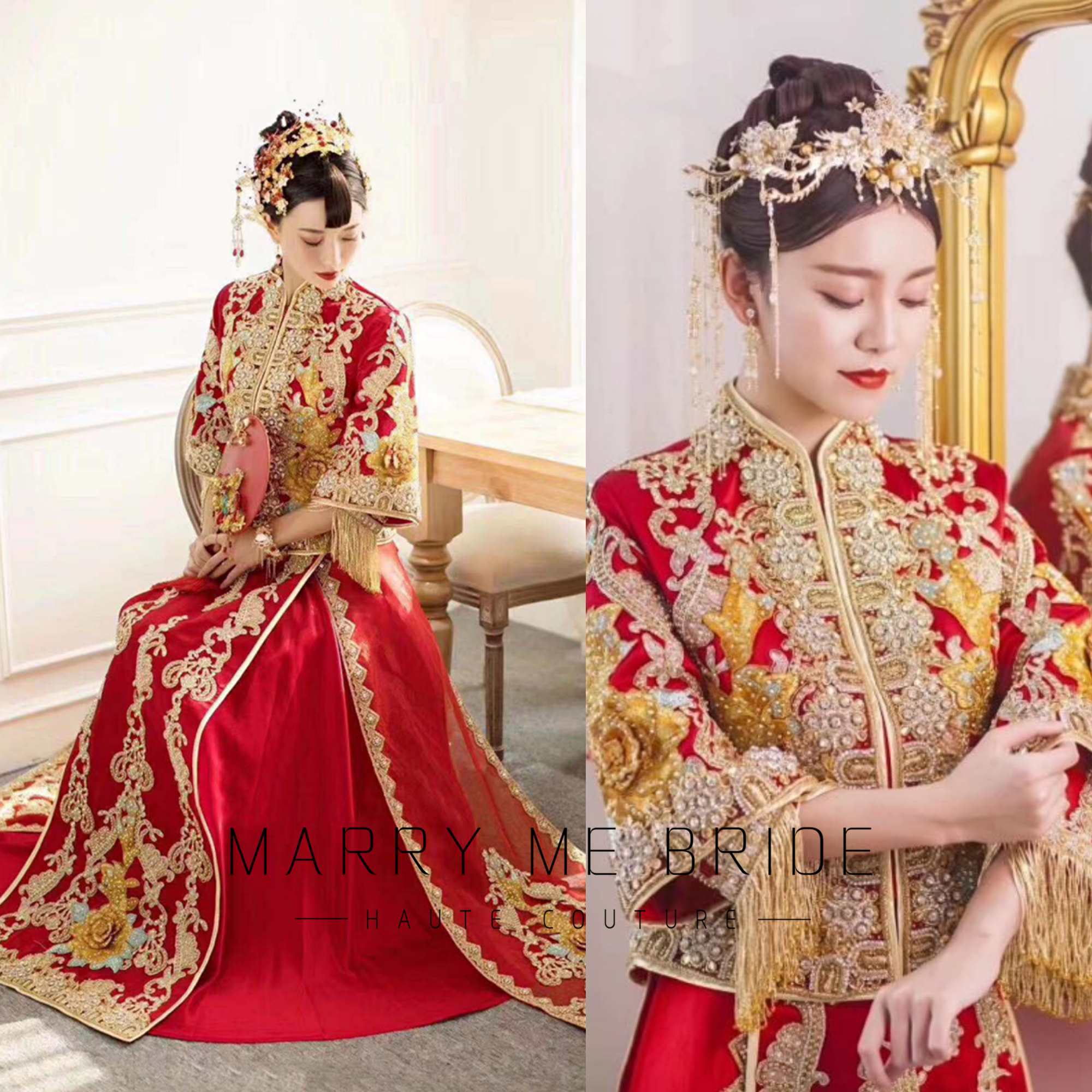 Sell wedding shops to handle second -hand nine new Chinese wedding dresses, high -end Indian silk heavy work beaded Malay gown Xiuhe clothes