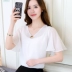 Siêu cổ tích t- shirt áo sơ mi chiffon 2018 mùa hè mới bao gồm áo sơ mi bụng lỏng lá sen tay áo ngọt ngào nước ngoài áo sơ mi nhỏ