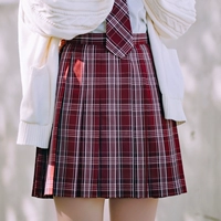 Радужная бордовая летняя студенческая юбка в складку, красная японская школьная юбка, осенняя