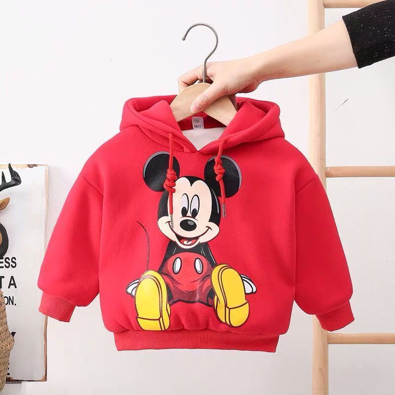 Red (Plush)Autumn and winter baby Plush hoodie  Primary and secondary school children male girl thickening Sweater children Korean version Foreign style Mickey jacket tide