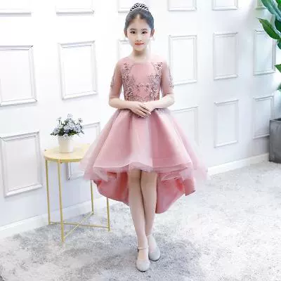 Trang phục dạ hội trẻ em mẫu catwalk công chúa váy hoa cô gái váy cưới fluffy cô gái chủ nhà biểu diễn trang phục màu hồng - Váy trẻ em