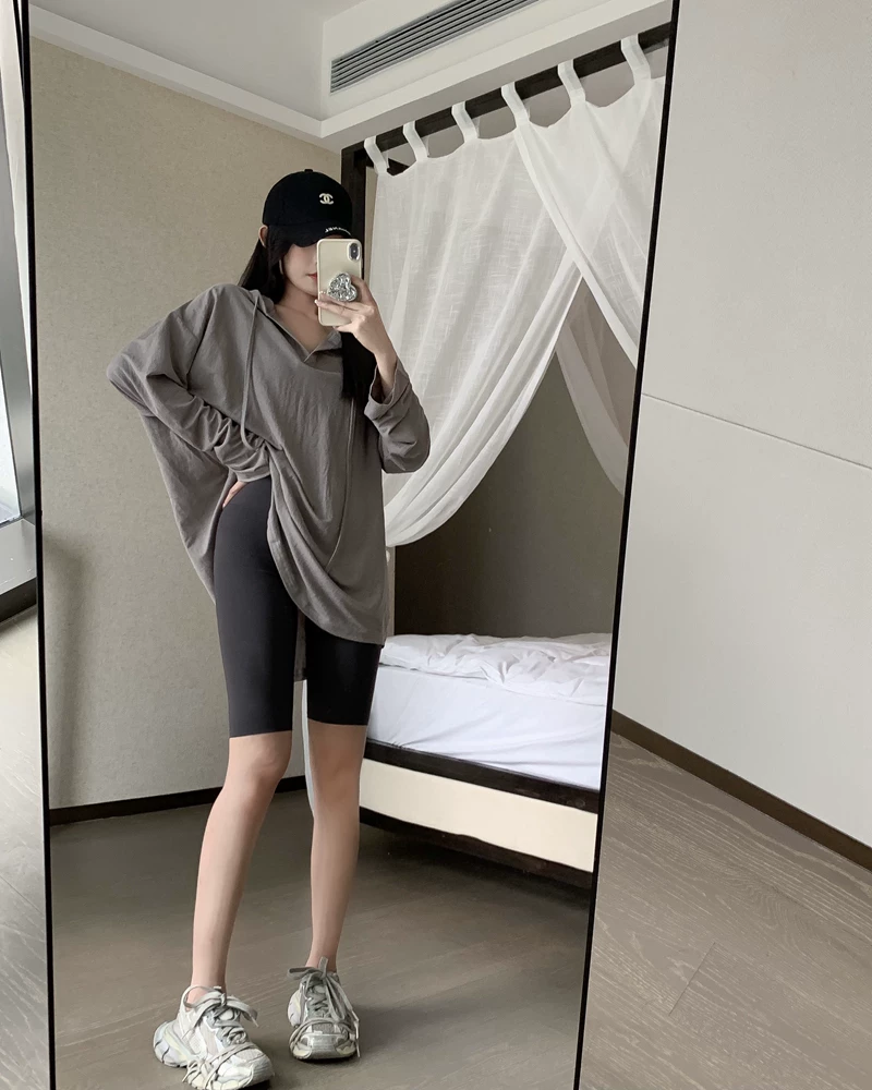 Летняя тонкая футболка с длинным рукавом для беременных с капюшоном, oversize, V-образный вырез, солнцезащита