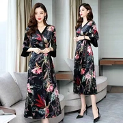 Váy nhung vàng phổ biến cho phụ nữ 2019 xuân mới khí chất phiên bản Hàn Quốc của váy hoa nữ tính - váy đầm