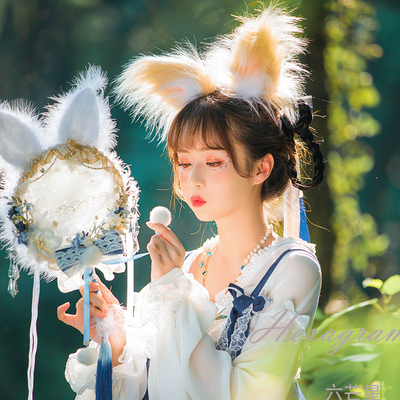 taobao agent Six Mangxing Lolita hand -made hairball jade rabbit sweet ancient style, furry, cute Chinese style Hanfu group fan