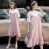 Phụ nữ mang thai mùa hè ăn mặc 2018 mới của Hàn Quốc mô hình thời trang phụ nữ mang thai sơ mi triều mẹ giả hai mảnh váy phụ nữ mang thai ăn mặc mùa hè Áo thai sản