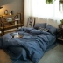 Bộ đồ giường bông rửa sạch bốn mảnh bộ 1.5 m 1.8 m cotton màu rắn duy nhất đôi khăn trải giường quilt cover