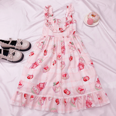 taobao agent Japanese fuchsia cute dress, suitable for teen, Lolita style, flowered