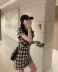 SUN11 Retro Hồng Kông Phong cách Đầm hở eo Kiểm tra váy Phụ nữ 2020 Mùa hè Mới Cổ tròn Tay áo ngắn Váy giả hai mảnh - Sản phẩm HOT Sản phẩm HOT
