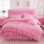 công chúa Hàn Quốc chải ren giường kiểu váy bedspread denim màu giường ren chăn che hơn 1,5 1.8m - Bộ đồ giường bốn mảnh chăn ga gối đệm