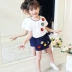 Quần áo bé gái thời trang hè 2018 mới ngoại ngoại thời trang Hàn Quốc trẻ em lớn tay ngắn giản dị hai mảnh