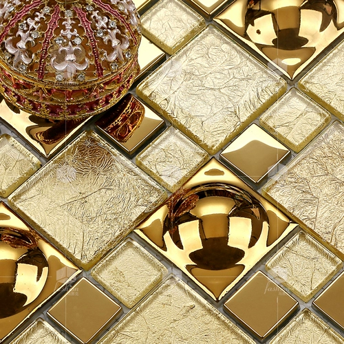 T Crystal Gold Foil+Золотая шляпа Мозаика хрустальное стекло, плитка для ванной комнаты ТВ фона фона стены настенный пластырь