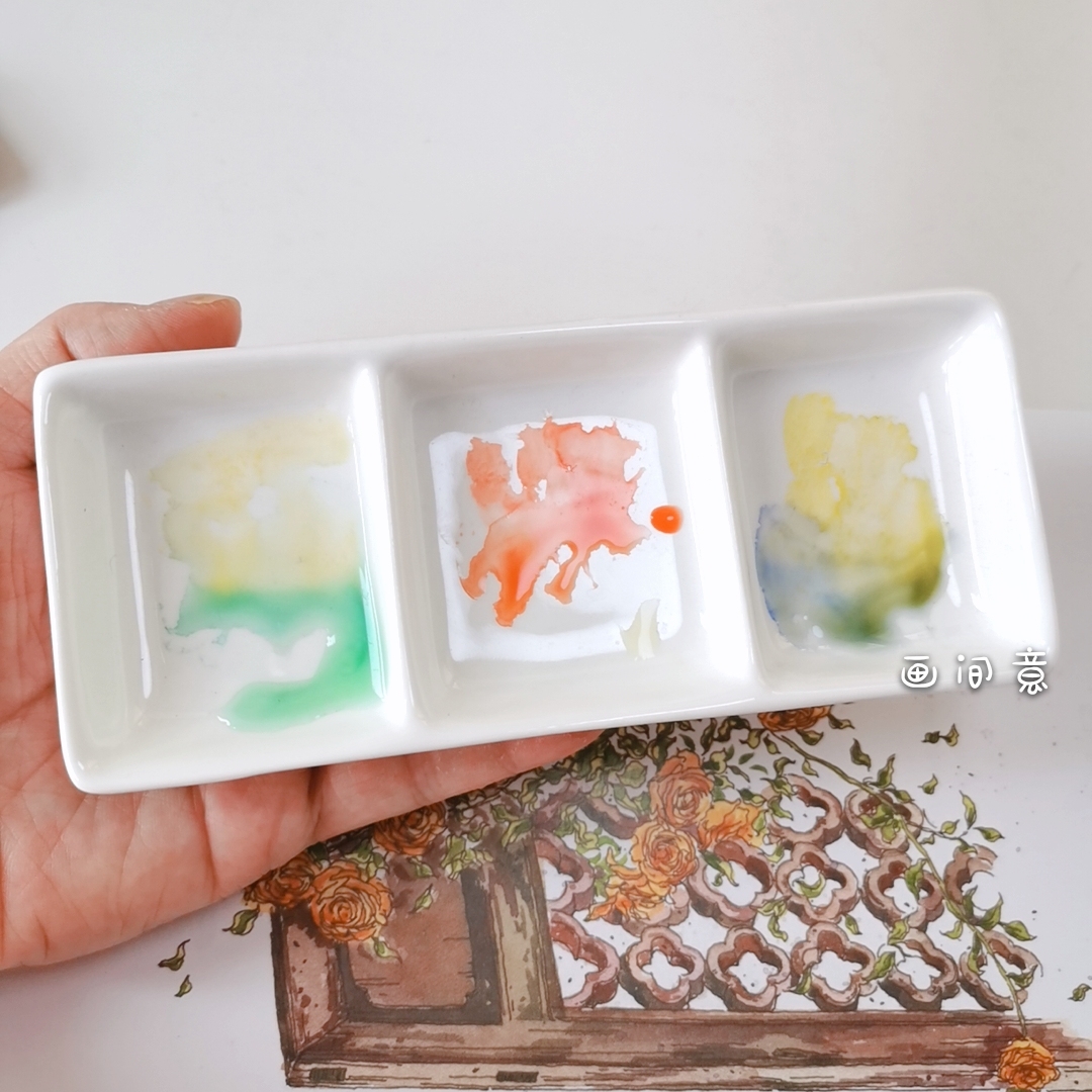 Three Grid Dish & About 6.5 * 15 * 2Cm WhiteWatercolor Palette ceramics Oil Painting Traditional Chinese painting Painting pigment white Porcelain rectangle Three grid disc rose Palette
