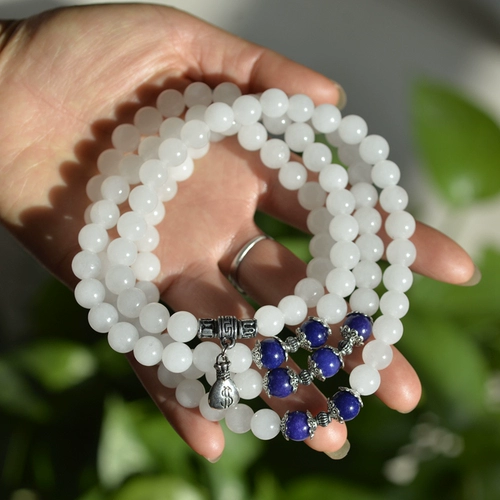 Натуральный браслет из нефрита, четки из круглых бусин, белые бусины, 108 бусин, 8mm