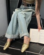 обувь для свадьбы 百搭方头凉拖鞋女2023春夏新款韩版外穿中跟包头半拖鞋细跟高跟鞋