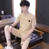 Có thể được mặc bên ngoài đồ ngủ nam mùa hè linen ngắn tay linen phần mỏng mùa hè Hàn Quốc giản dị thanh niên của nam giới dịch vụ nhà phù hợp với