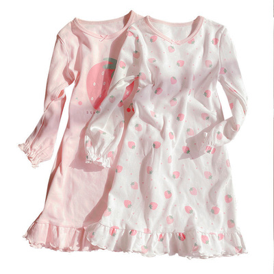 女童睡裙粉色纯棉春秋亲子睡衣母女儿童长袖家居服女大童公主裙