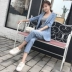 Linen phù hợp với phù hợp với nữ Hàn Quốc ladies hương thơm nhỏ chic nhỏ phù hợp với áo khoác chín quần gió Anh hai mảnh phù hợp với Business Suit