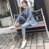 Linen phù hợp với phù hợp với nữ Hàn Quốc ladies hương thơm nhỏ chic nhỏ phù hợp với áo khoác chín quần gió Anh hai mảnh phù hợp với áo khoác công sở Business Suit